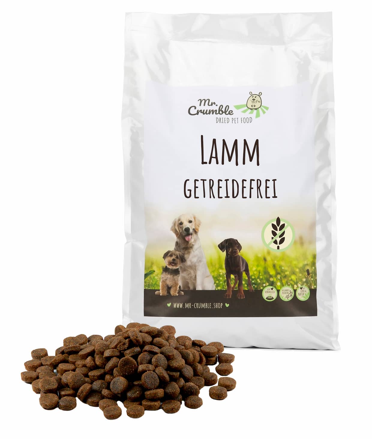 Mr-Crumble-Hundefutter-Trockenfutter-Lamm-getreidefrei-Sack-mit-Futter Lamm getreidefrei - Probe